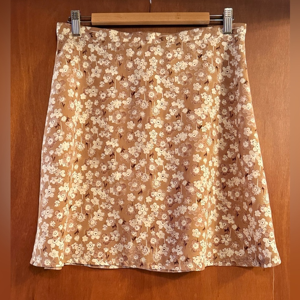 A. Byer Floral A-Line Skirt in Brown and White
